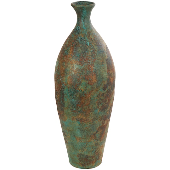 2.5ft. Green Ceramic Tall Distressed Antique Style Vase
